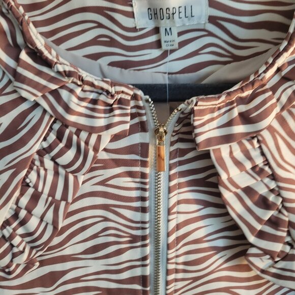 NWT GHOSPELL Zoya Zebra Mini Dress Tan/White Size M - Picture 5 of 6